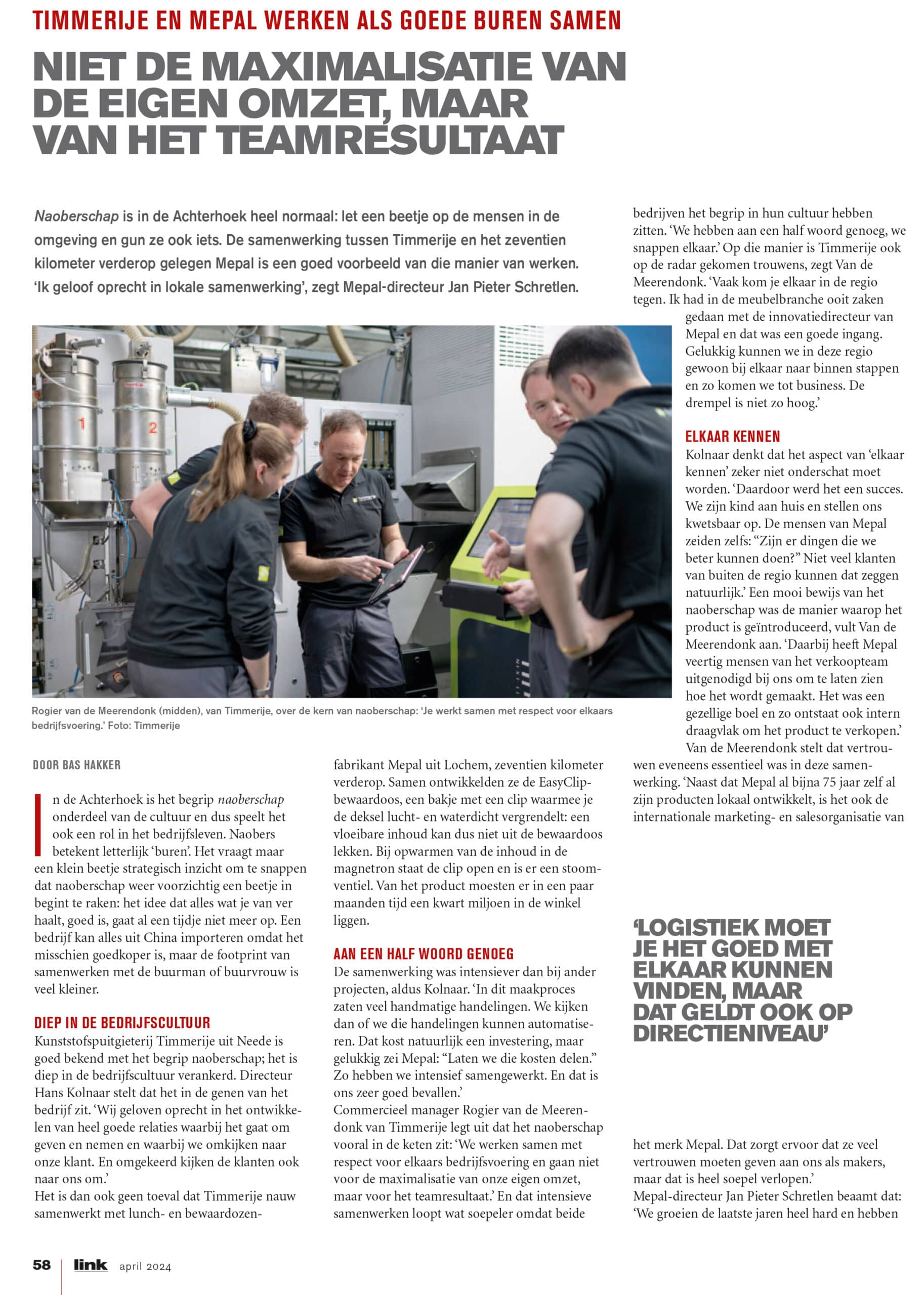 Artikel Timmerije en Mepal over Naoberschap in Link Magazine pag 1